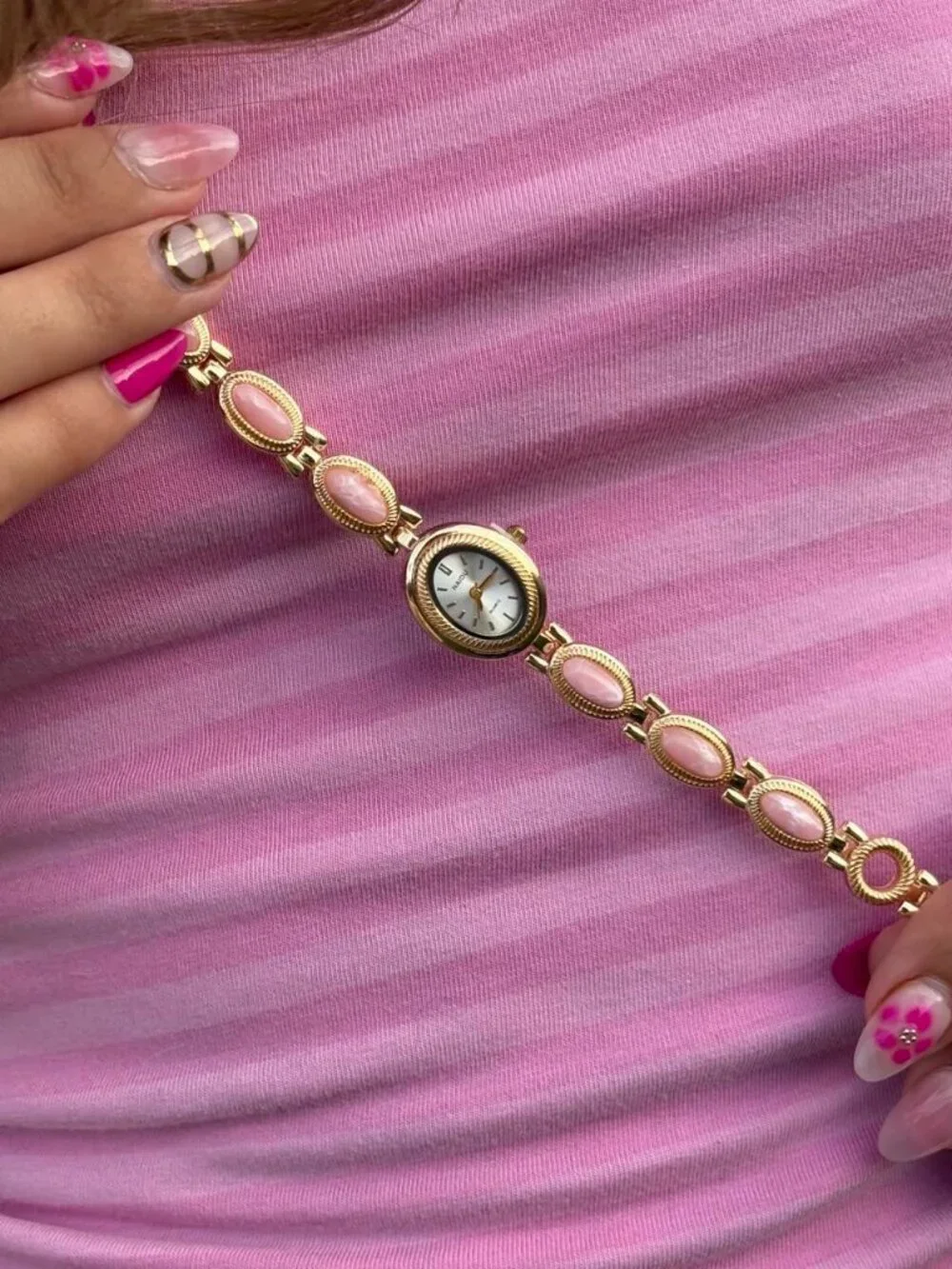 Preppy Gold Pink Stone Bracelet Watch Preppy Y2K OS